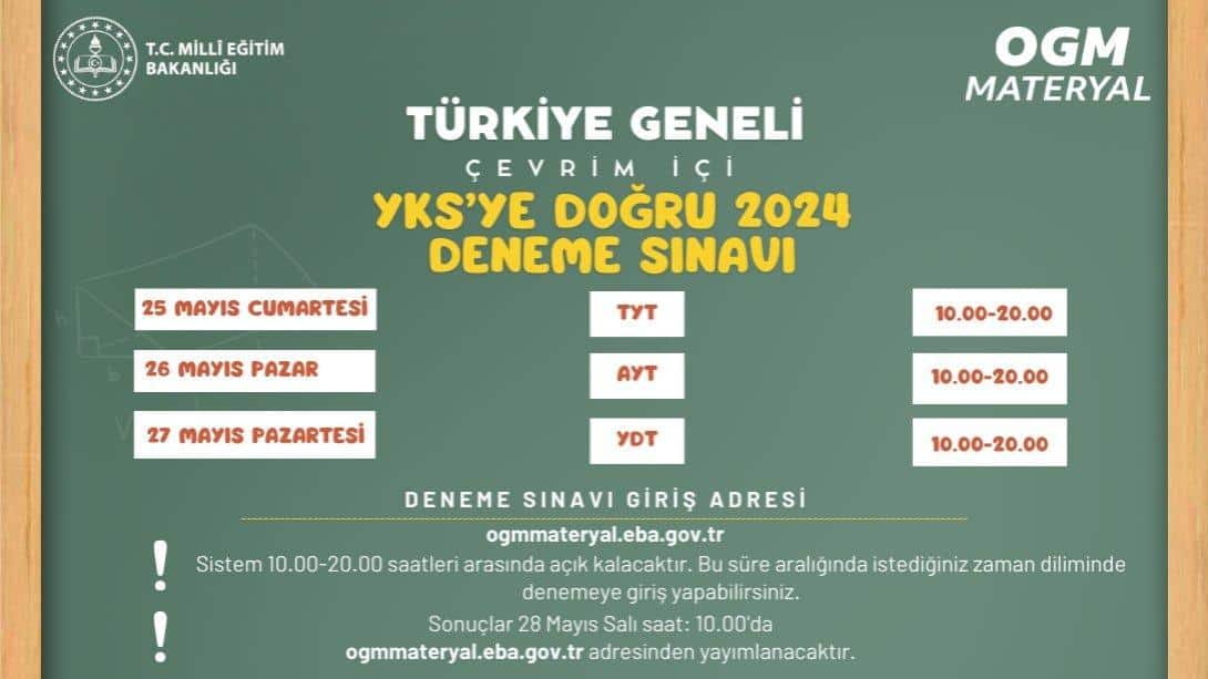 YKS'YE DOĞRU 2024 TÜRKİYE GENELİ ÇEVRİM İÇİ DENEME SINAVI